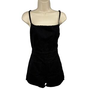 Urban Outfitters Black Open Back Lace Up Cotton Romper Size 0 XS Pockets